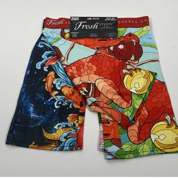 NWT Fresh Supply Co 8" Boxer Briefs 2 Pack - Koi / Dragon Eating Print - Small - Picture 4 of 4
